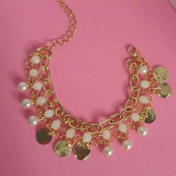Layered Pearl Charm Bracelet
