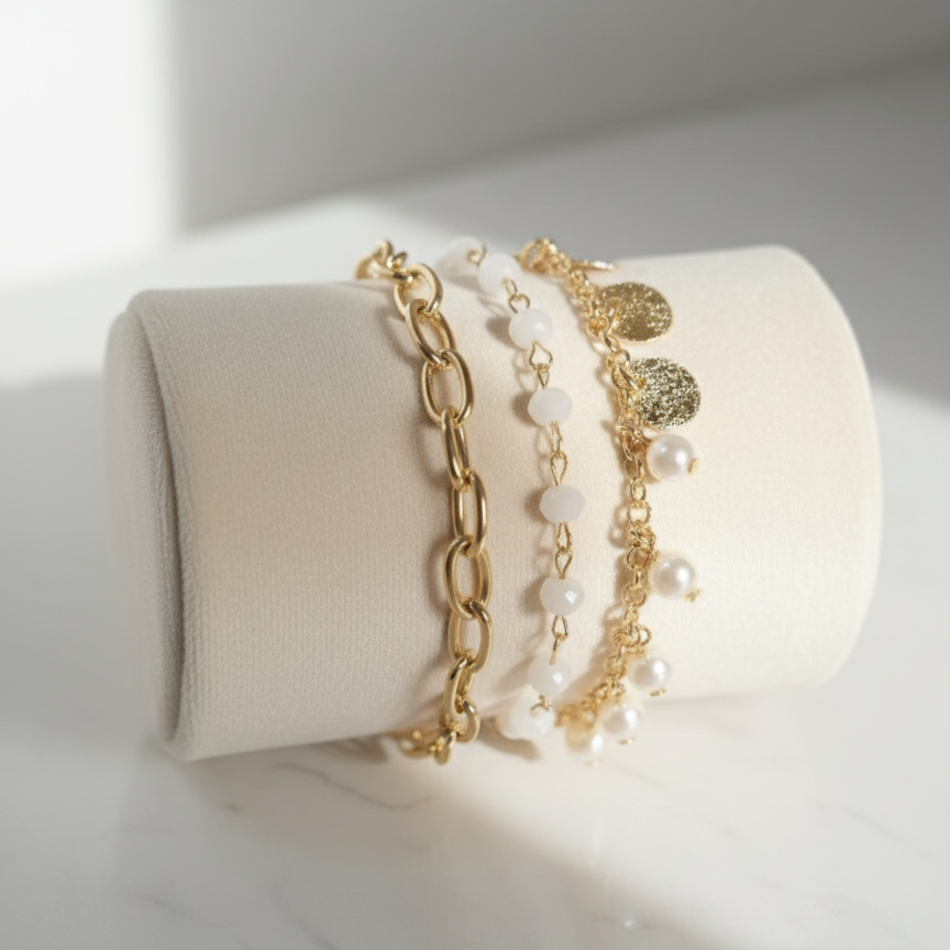 Layered Pearl Charm Bracelet
