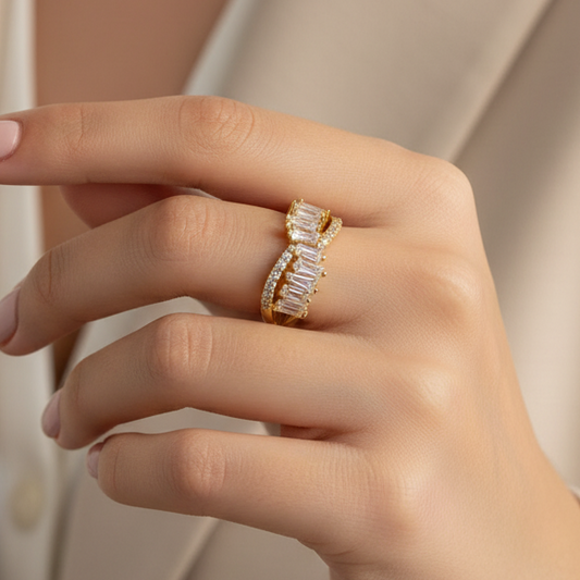 Baguette Crossover Ring