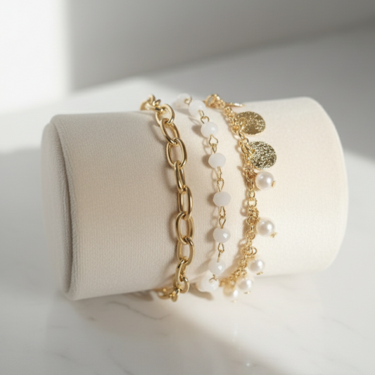 Layered Pearl Charm Bracelet